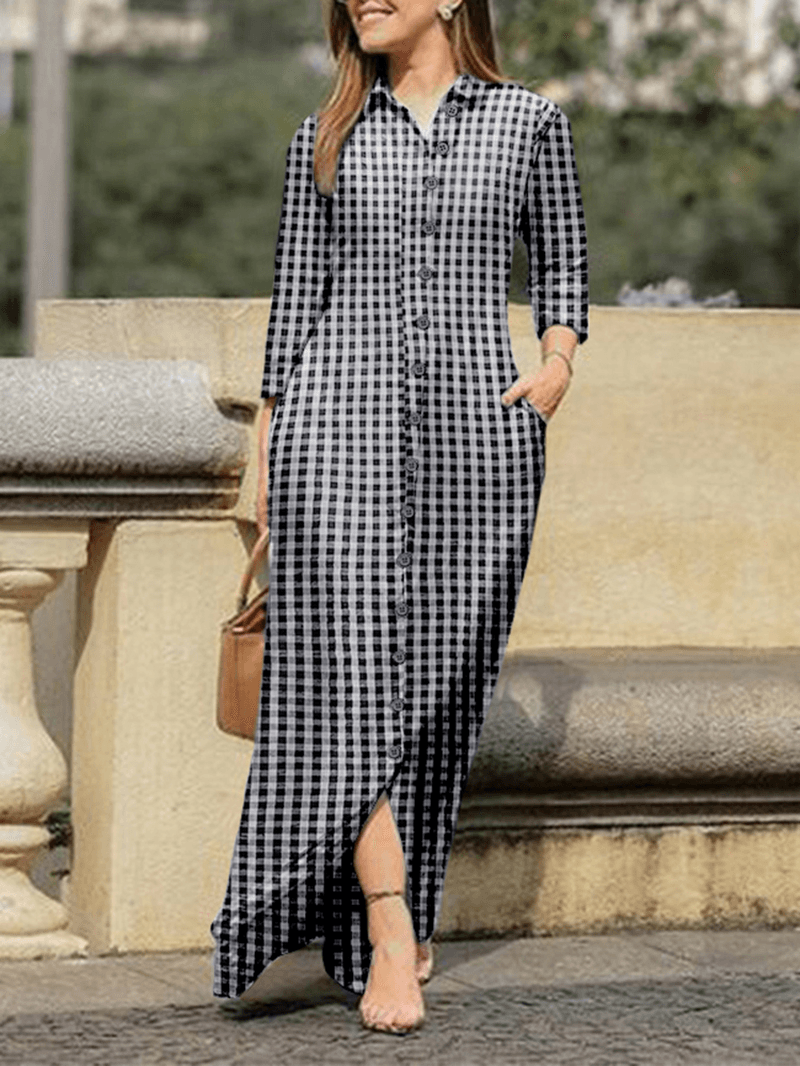 LP | Vestito camicia a maniche lunghe con risvolto a quadri per uno stile casual e chic