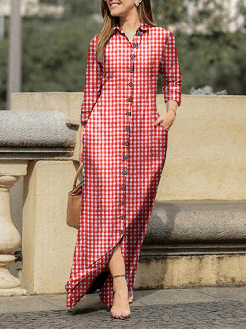 LP | Vestito camicia a maniche lunghe con risvolto a quadri per uno stile casual e chic