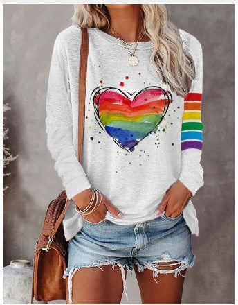 LP | Camicia a maniche lunghe con stampa di cuori arcobaleno
