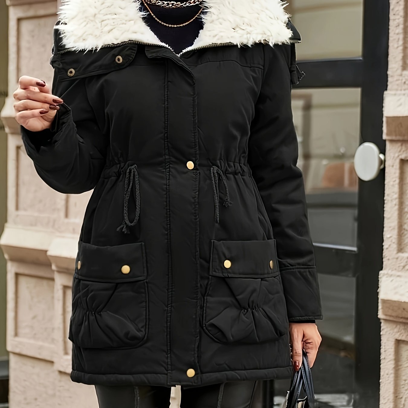 LP | Calda giacca in pelliccia sintetica con zip e coulisse in vita