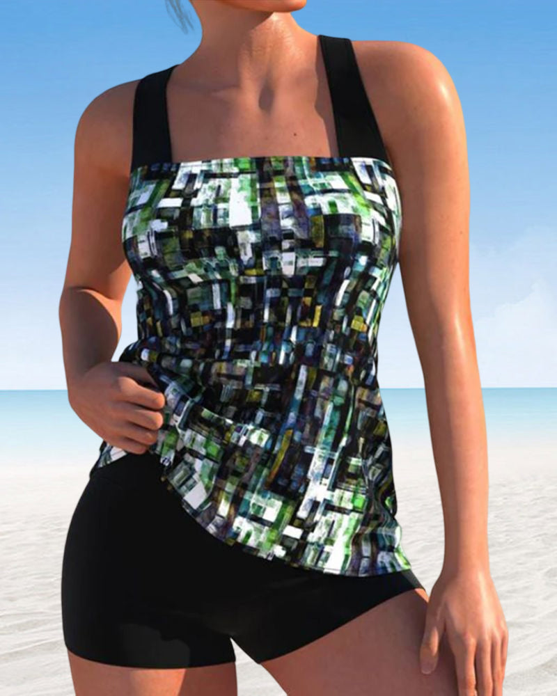 LP | Costume da bagno tankini stampato con scollo quadrato
