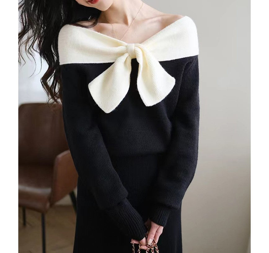 LP ® | Elegante maglione in maglia con fiocco sul davanti