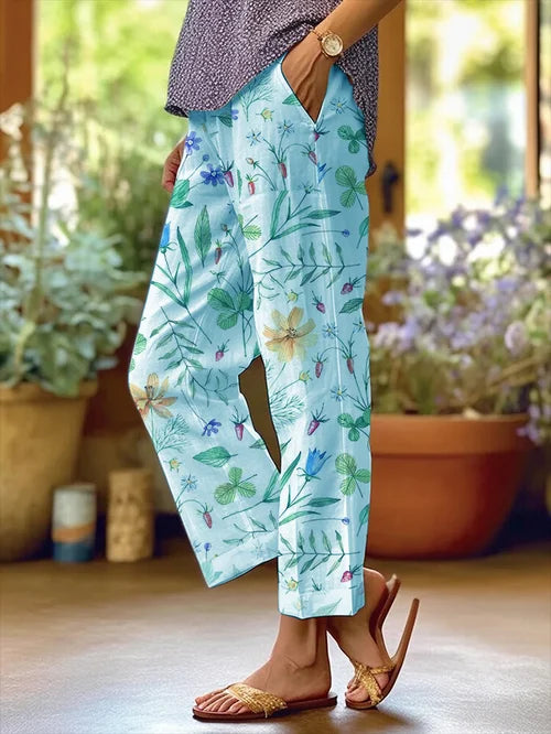 LP | Pantaloni casual da donna con design floreale e tasca allentata