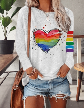 LP | Camicia a maniche lunghe con stampa di cuori arcobaleno