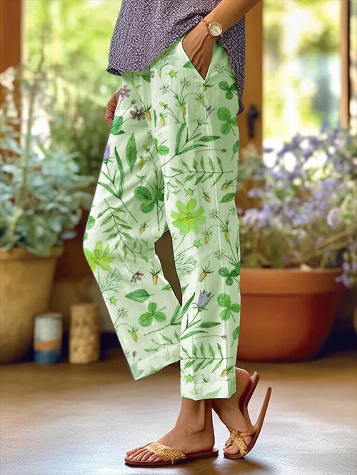LP | Pantaloni casual da donna con design floreale e tasca allentata
