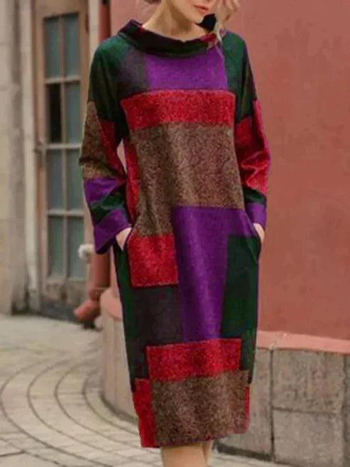 LP | Abito midi patchwork a maniche lunghe