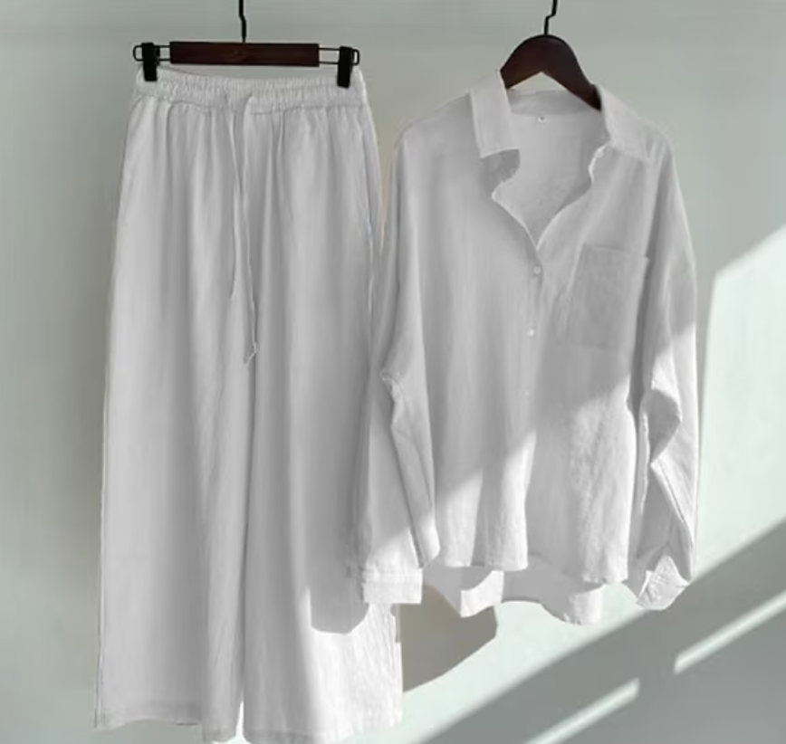 LP | Camicetta da donna casual ed elegante a maniche lunghe con bottoni e pantaloni larghi