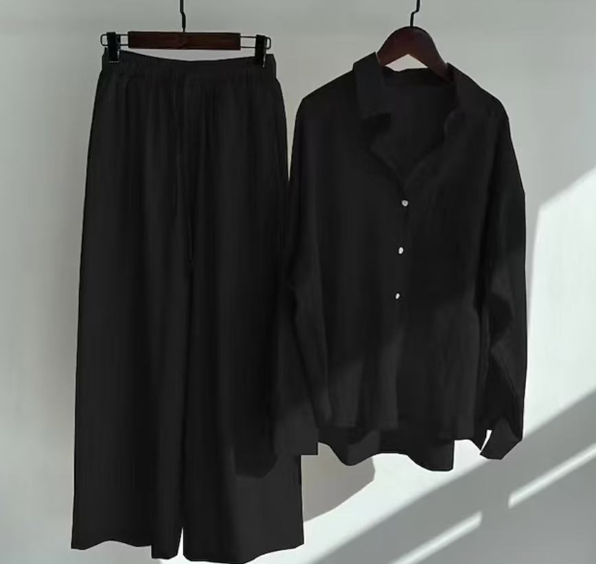 LP | Camicetta da donna casual ed elegante a maniche lunghe con bottoni e pantaloni larghi