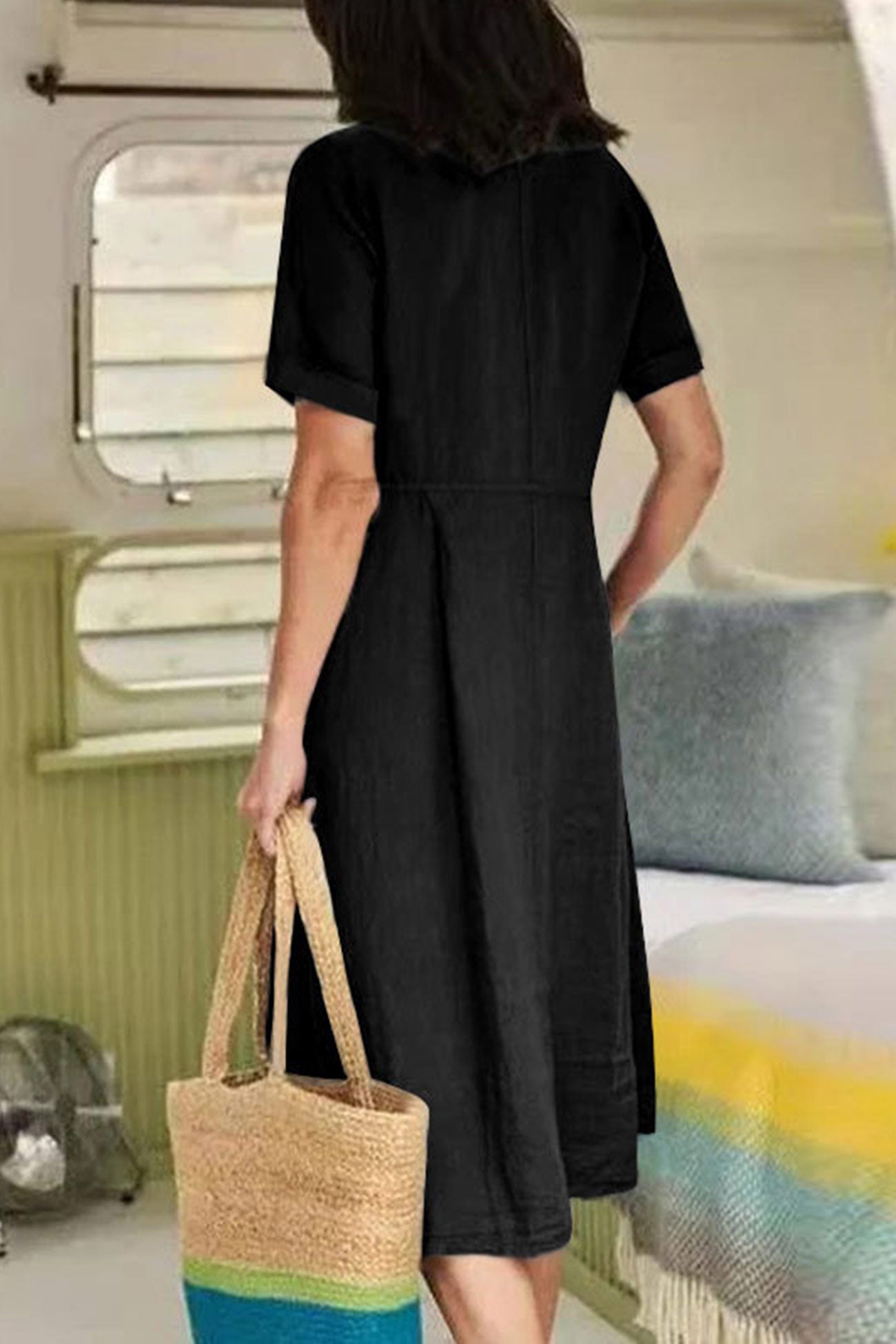 LP | Vestito midi abbottonato in cotone e lino