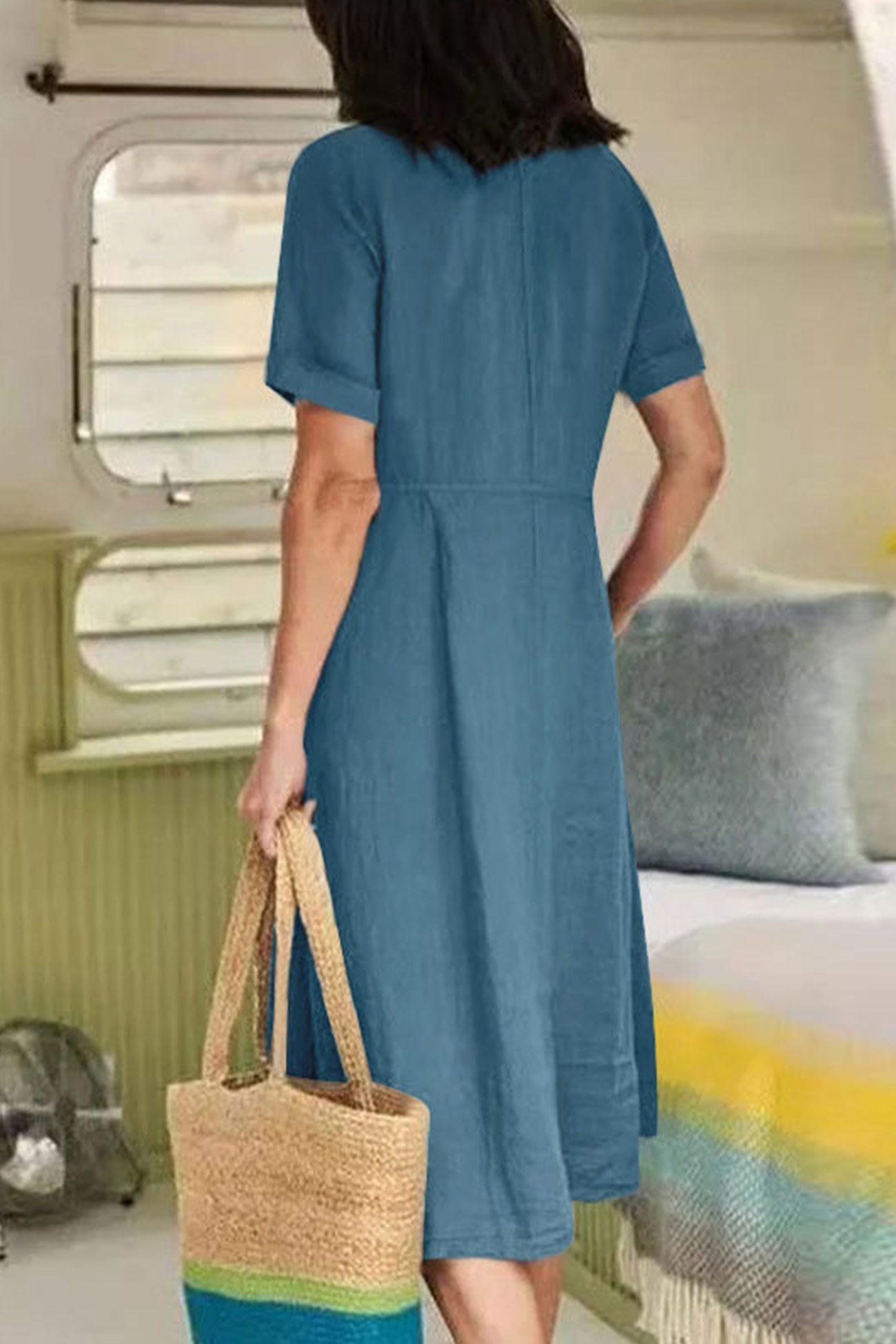 LP | Vestito midi abbottonato in cotone e lino