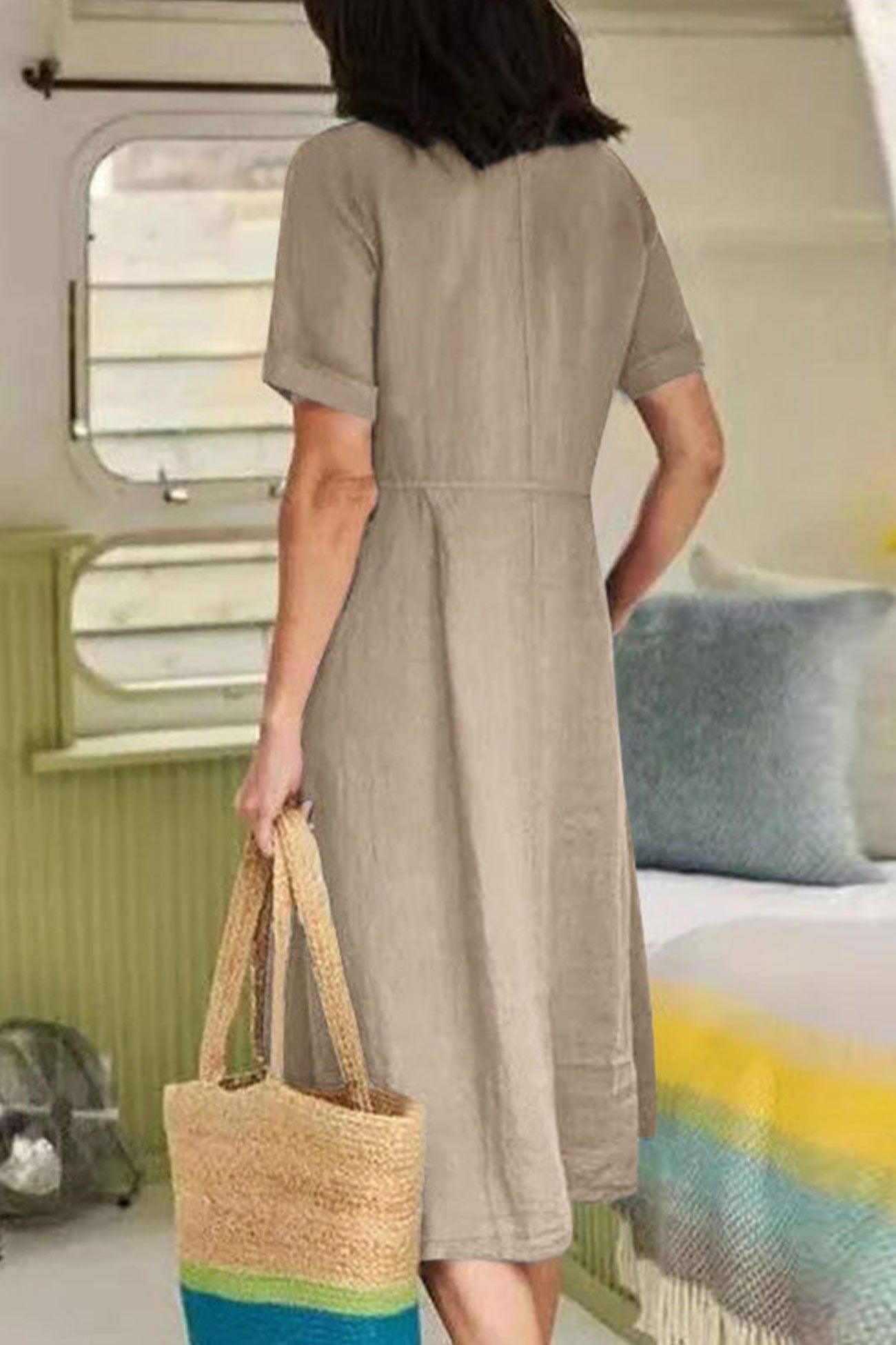 LP | Vestito midi abbottonato in cotone e lino