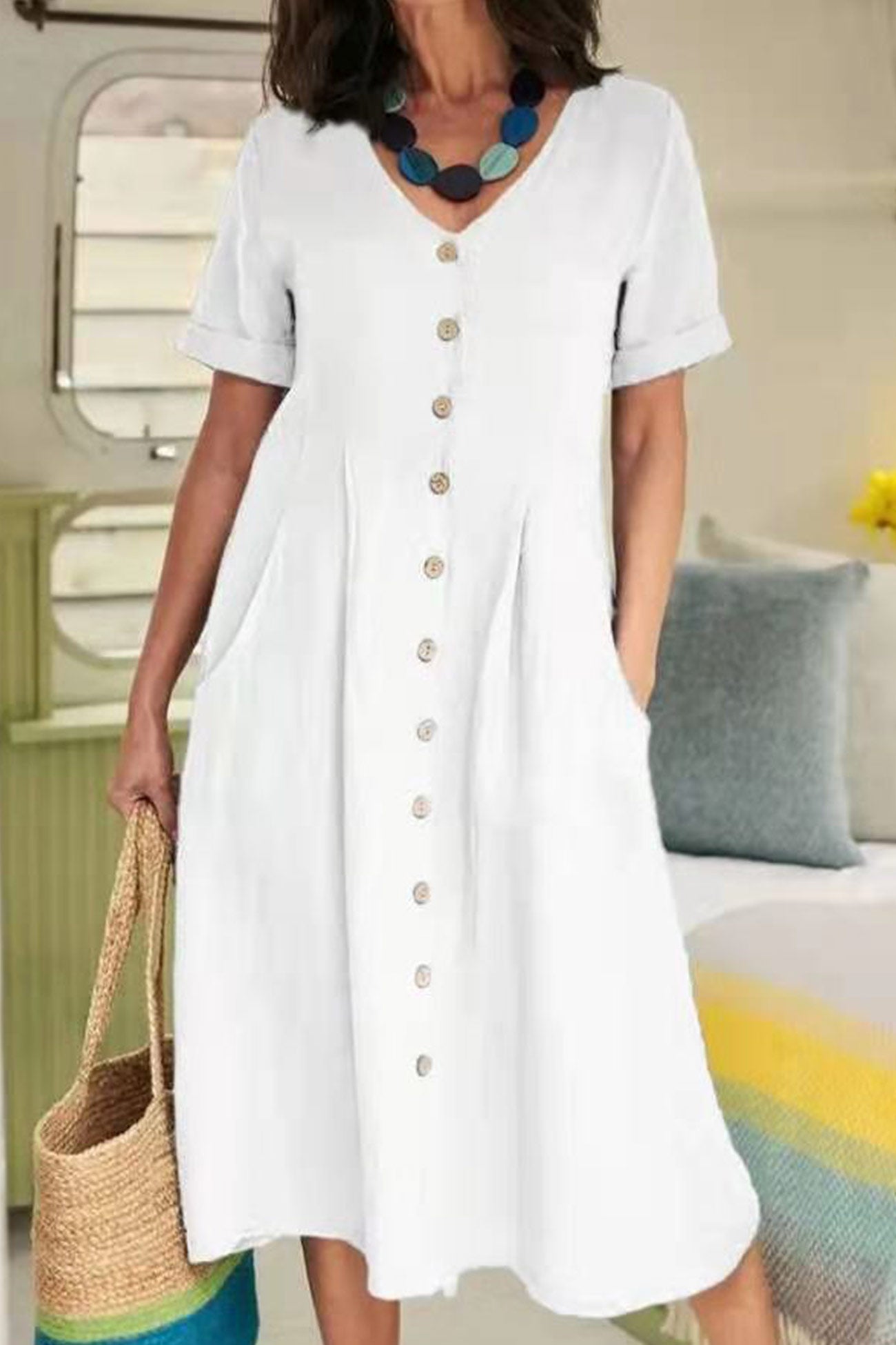 LP | Vestito midi abbottonato in cotone e lino