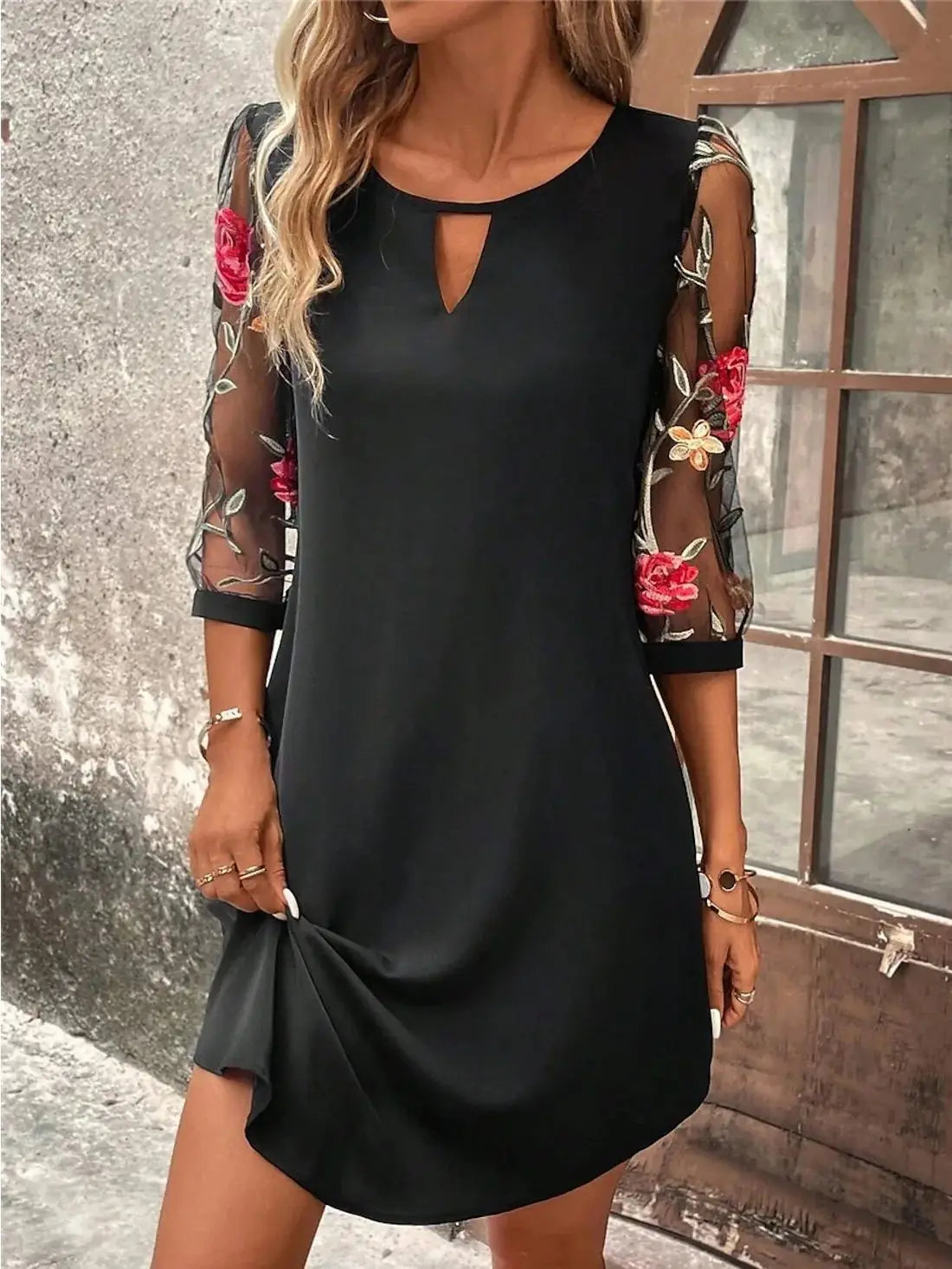 LP | Vestito di lusso Donne Prospettiva Mid Manica Stampato Collo Rotondo Mini Gonna Estate Partito Vestito