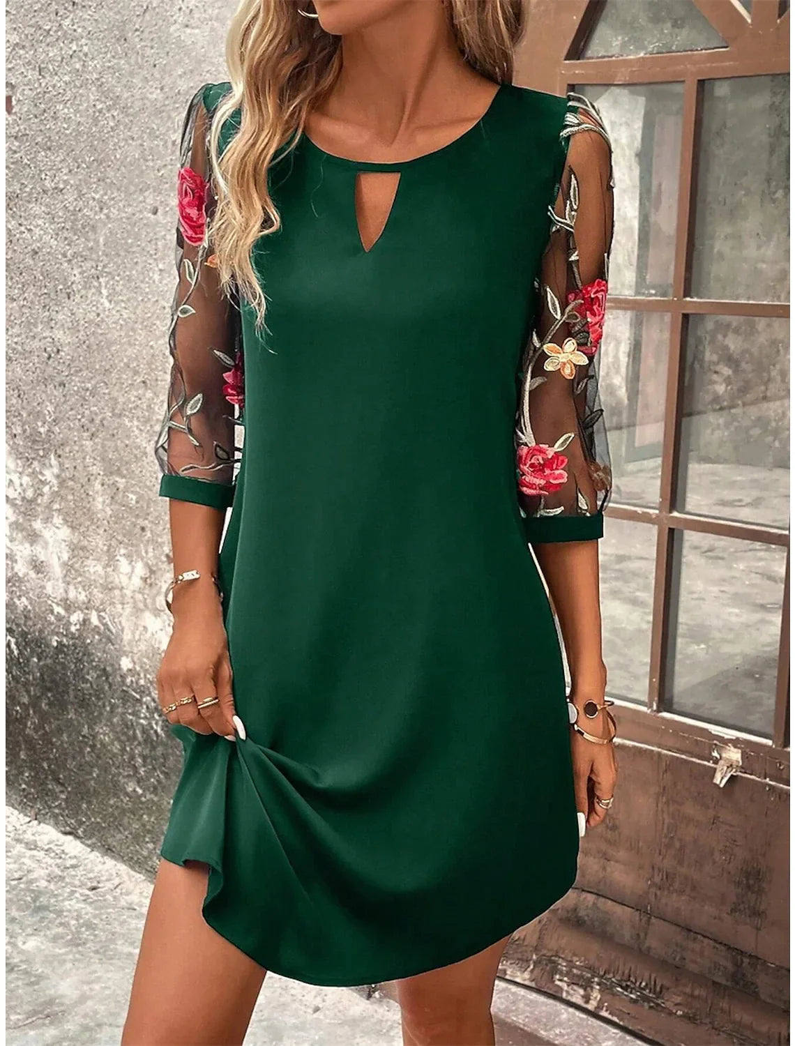 LP | Vestito di lusso Donne Prospettiva Mid Manica Stampato Collo Rotondo Mini Gonna Estate Partito Vestito
