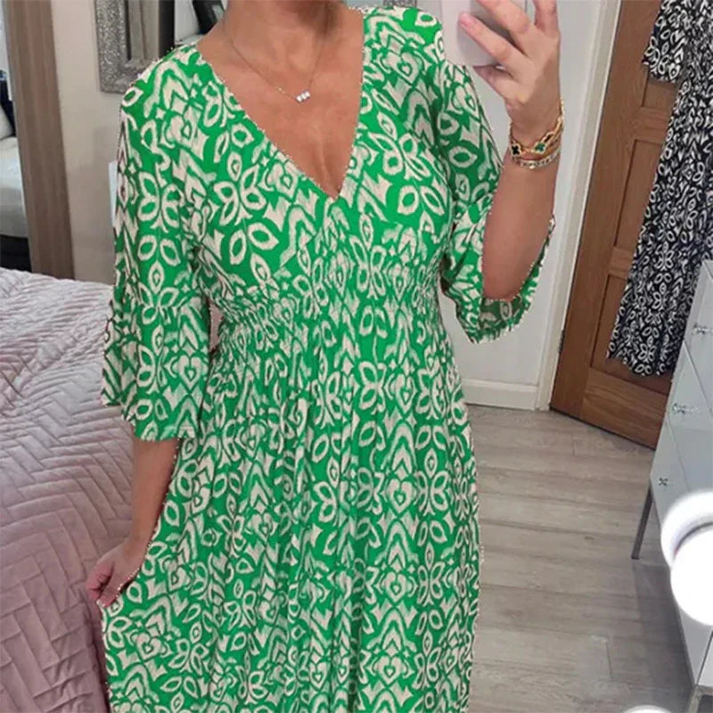 LP | Abito boho casual con scollo a V e maniche a mezza lunghezza