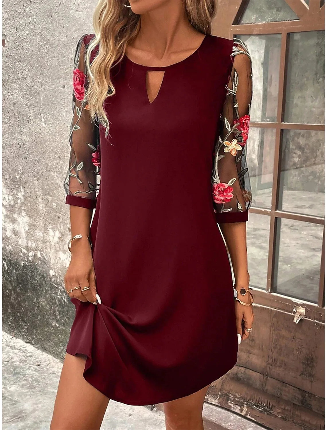 LP | Vestito di lusso Donne Prospettiva Mid Manica Stampato Collo Rotondo Mini Gonna Estate Partito Vestito