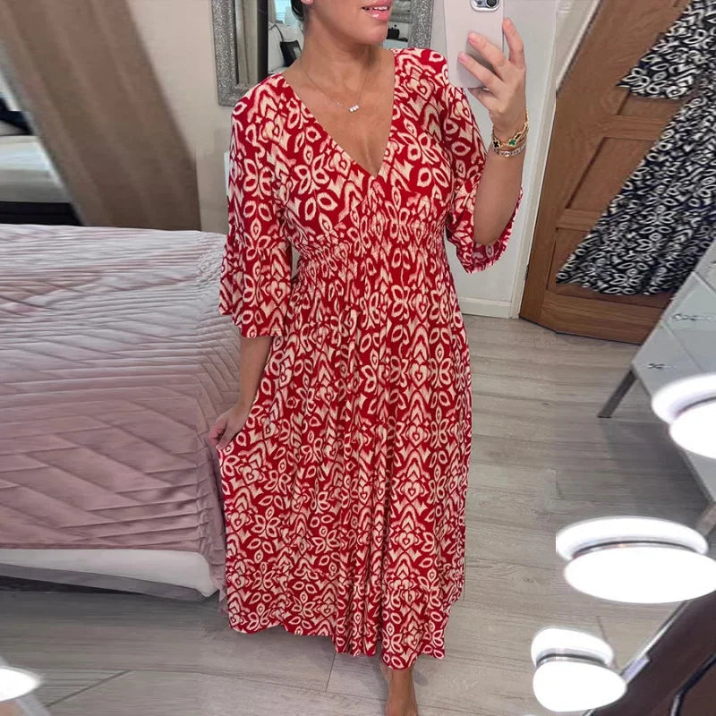 LP | Abito boho casual con scollo a V e maniche a mezza lunghezza