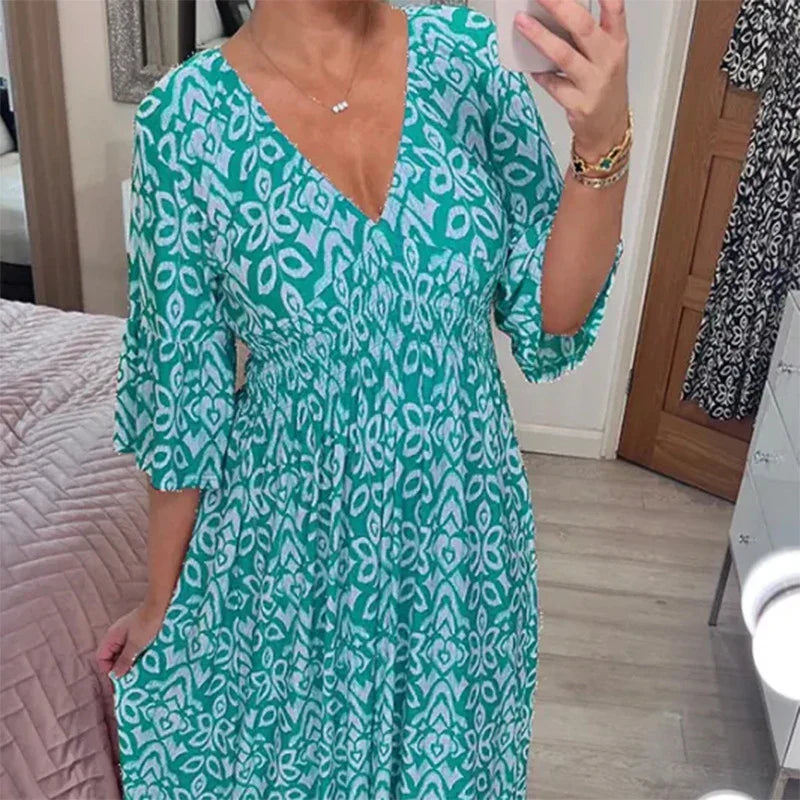 LP | Abito boho casual con scollo a V e maniche a mezza lunghezza