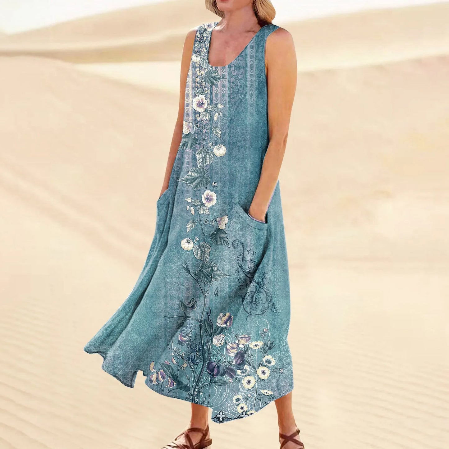 LP | Abiti estivi casual retrò da donna Coprispalle da spiaggia con tasche Plus Size Cotone sciolto Lino T-shirt Abito lungo da spiaggia