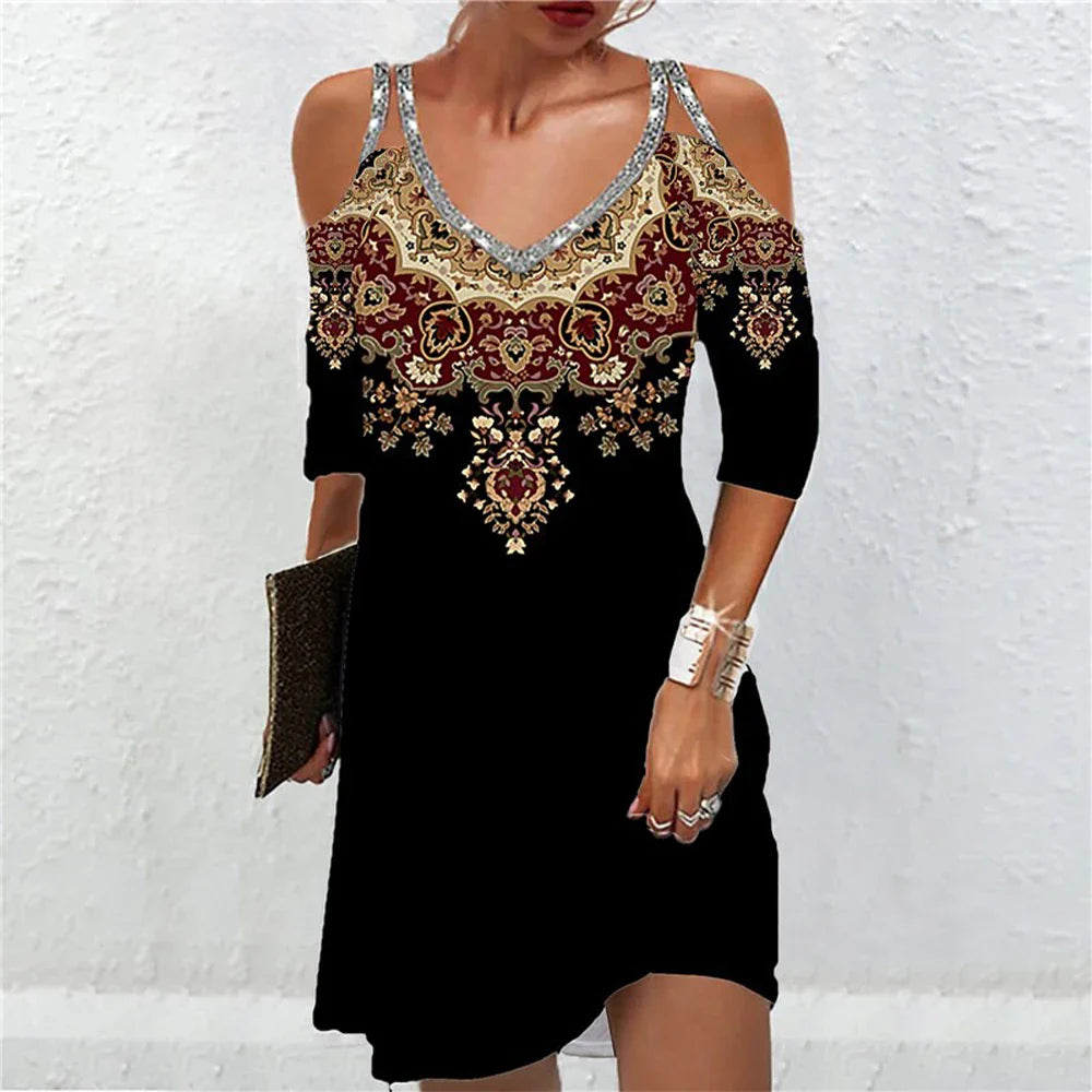 LP | Abiti da donna vintage Stile etnico estivo Top a manica corta Moda allentata Gonna A-Line Elegante Abiti da donna casual per le vacanze