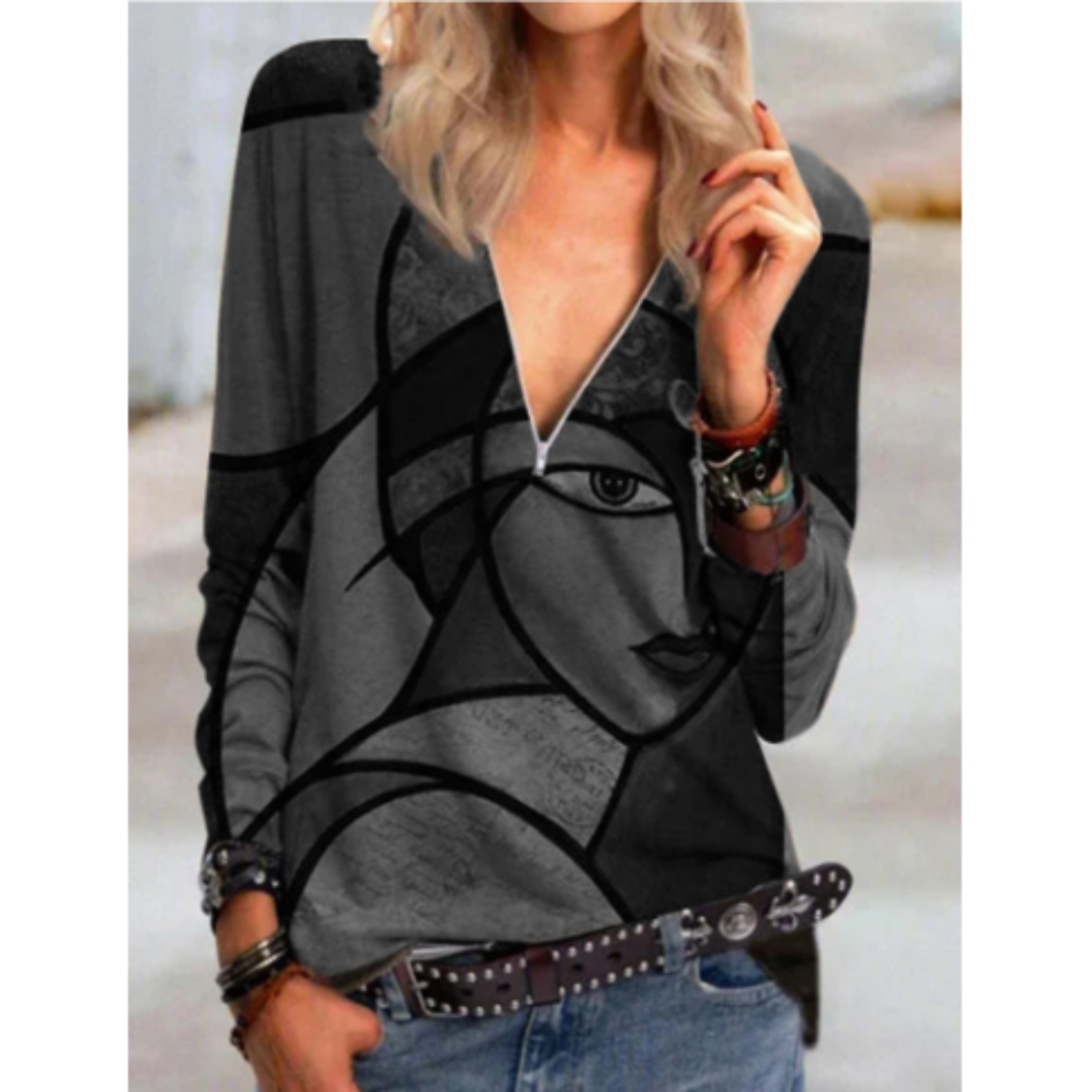 LP | Camicetta elegante con scollo a V e stampa astratta