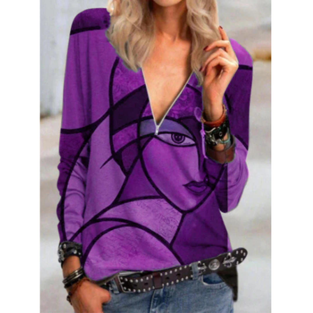LP | Camicetta elegante con scollo a V e stampa astratta