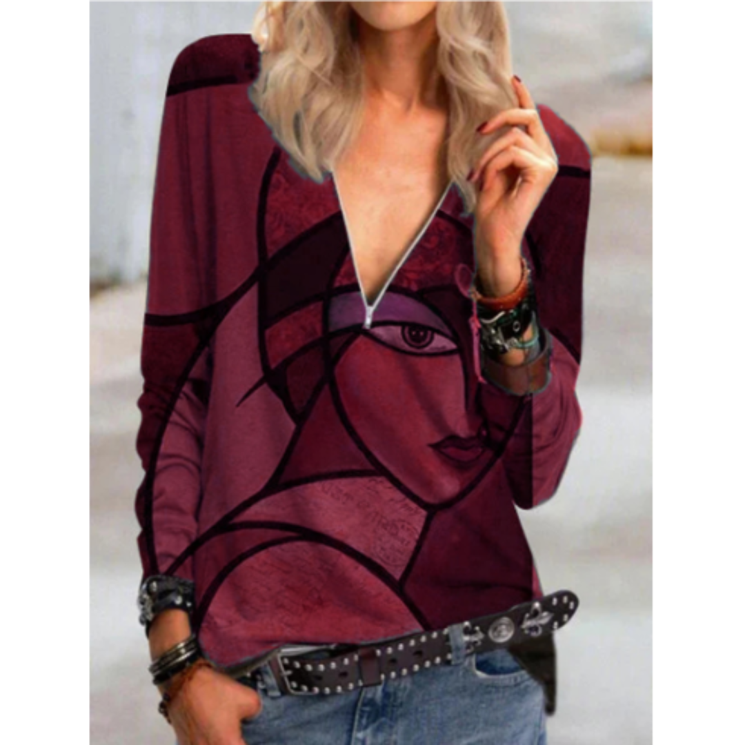 LP | Camicetta elegante con scollo a V e stampa astratta