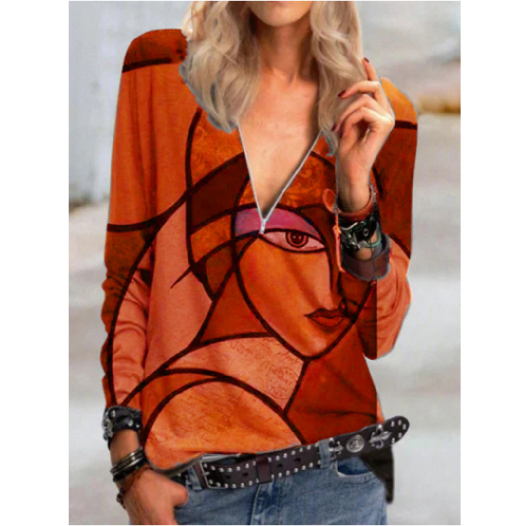 LP | Camicetta elegante con scollo a V e stampa astratta