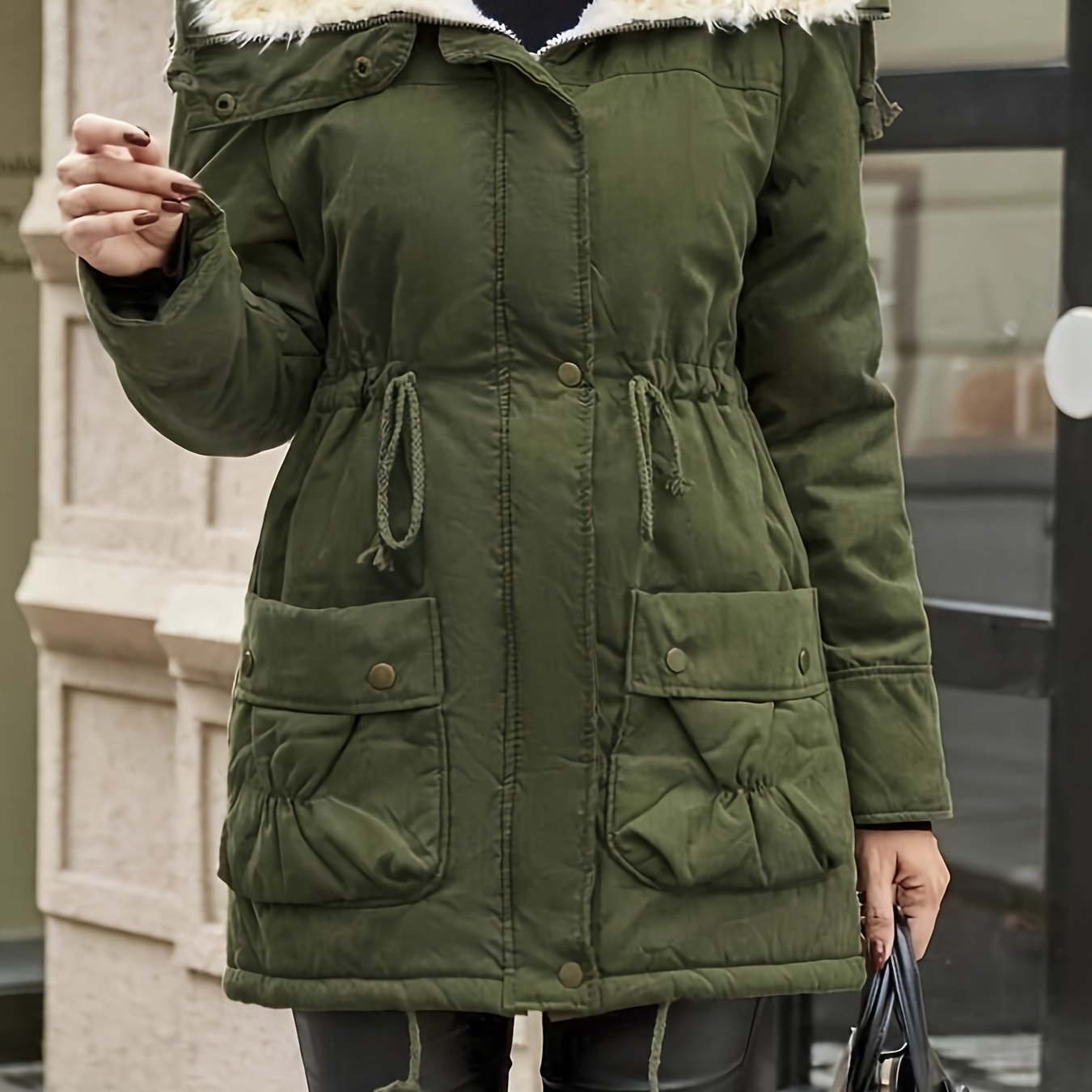 LP | Calda giacca in pelliccia sintetica con zip e coulisse in vita