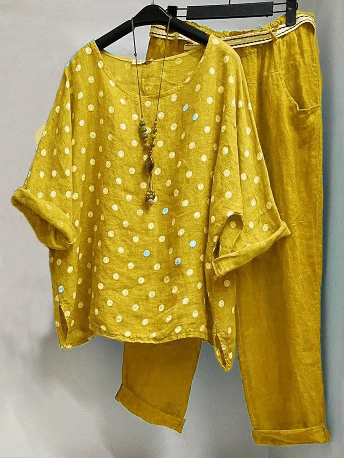 LP | Camicetta casual con scollo rotondo a pois e pantaloni con tasche in confezione da 2