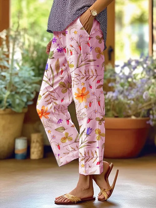 LP | Pantaloni casual da donna con design floreale e tasca allentata