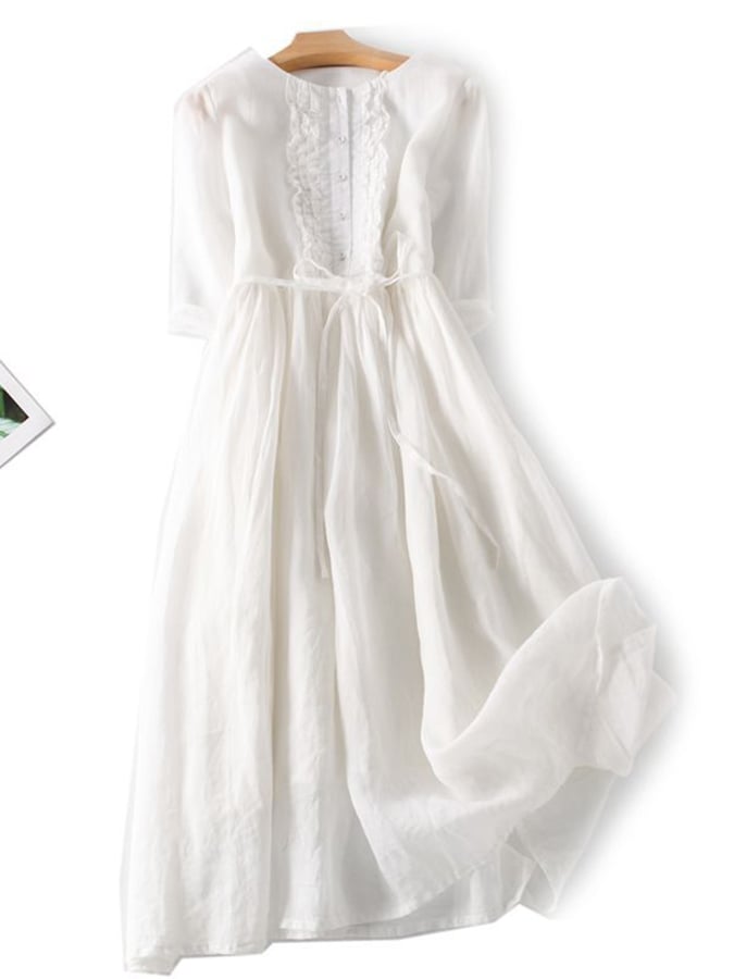 LP | Vestito con volant in cotone e lino