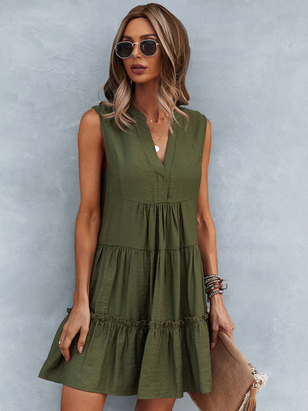 LP | Vestito donna solido senza maniche con scollo a V