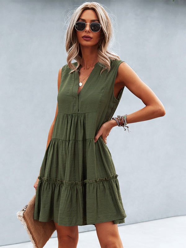 LP | Vestito donna solido senza maniche con scollo a V