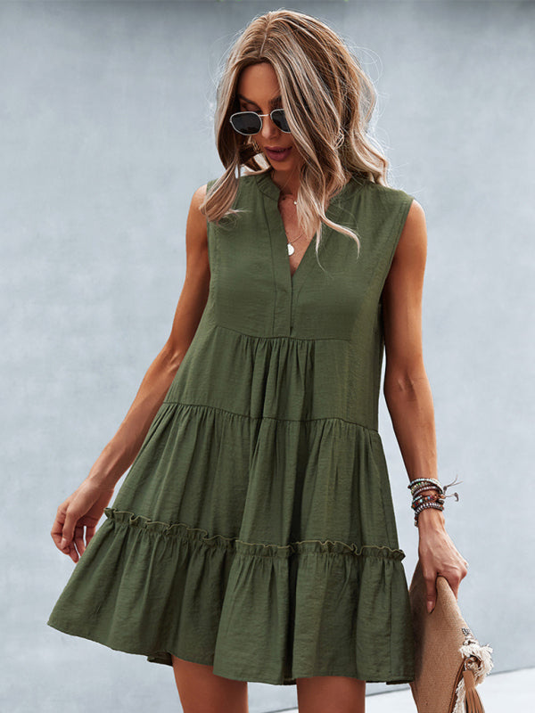 LP | Vestito donna solido senza maniche con scollo a V