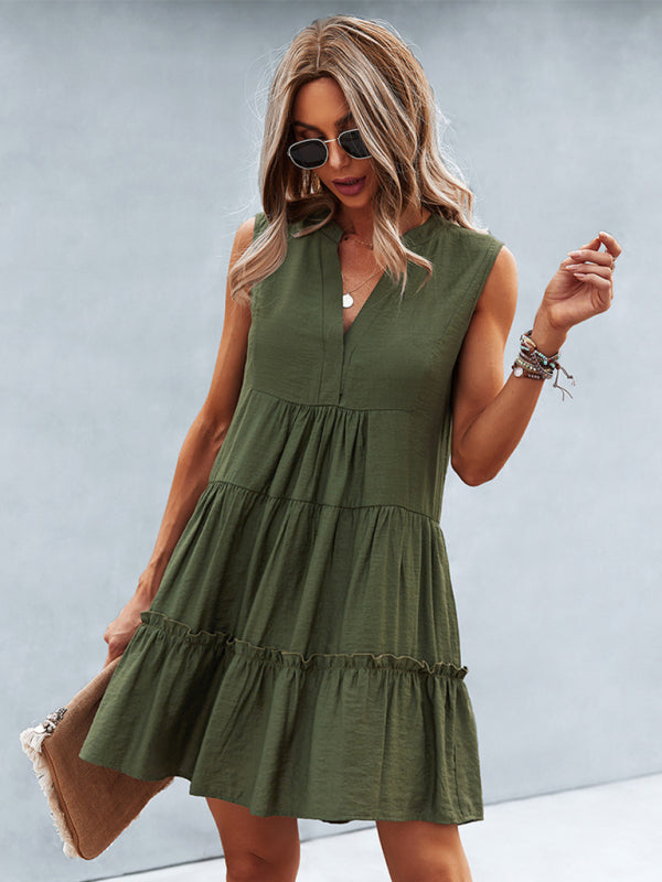 LP | Vestito donna solido senza maniche con scollo a V
