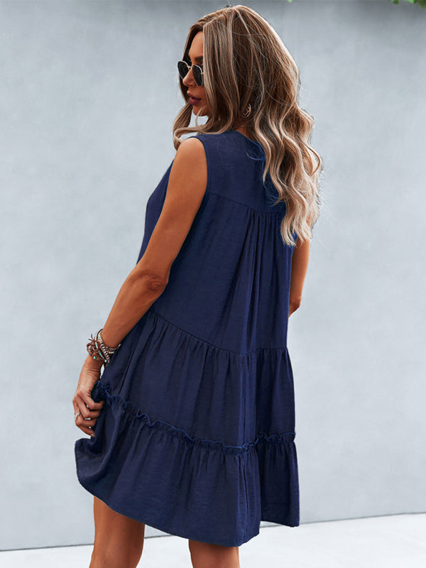 LP | Vestito donna solido senza maniche con scollo a V