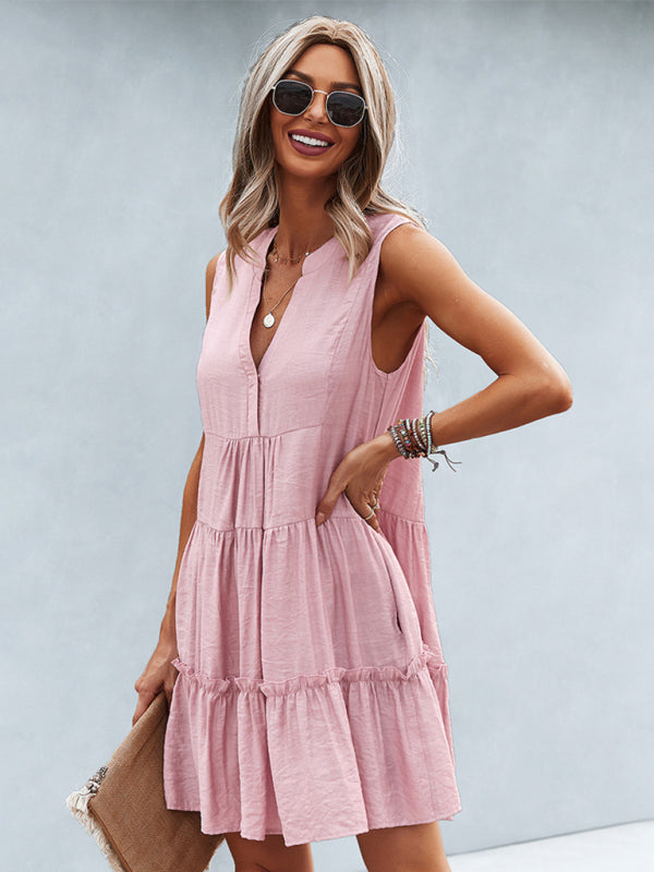 LP | Vestito donna solido senza maniche con scollo a V
