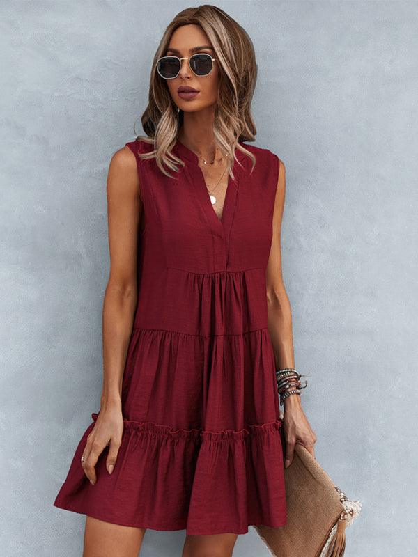 LP | Vestito donna solido senza maniche con scollo a V