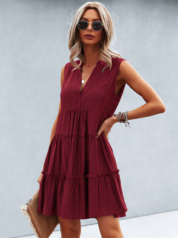 LP | Vestito donna solido senza maniche con scollo a V