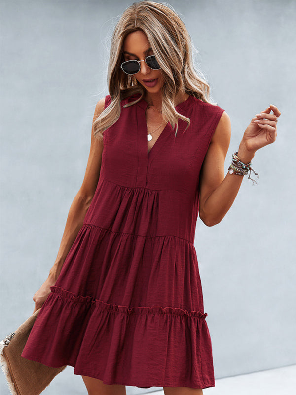 LP | Vestito donna solido senza maniche con scollo a V