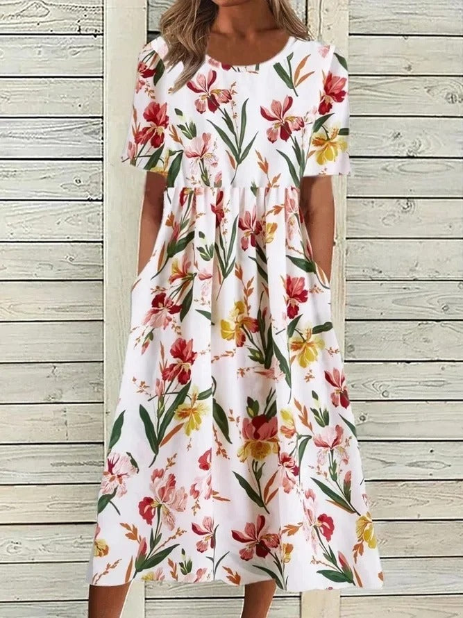 LP | Abito midi stampato con scollo rotondo e tasche
