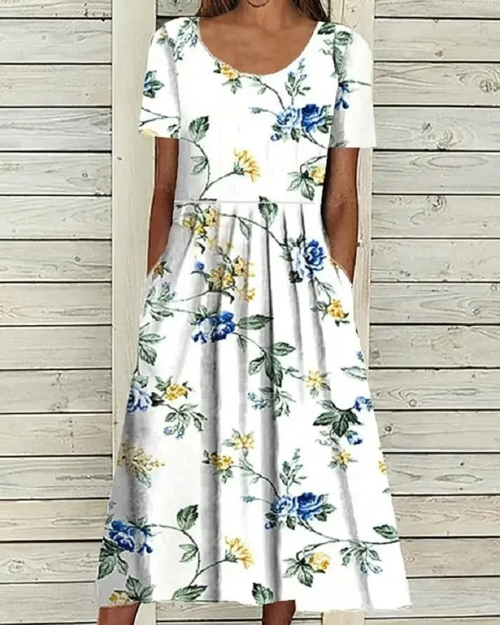 LP | Abito midi stampato con scollo rotondo e tasche