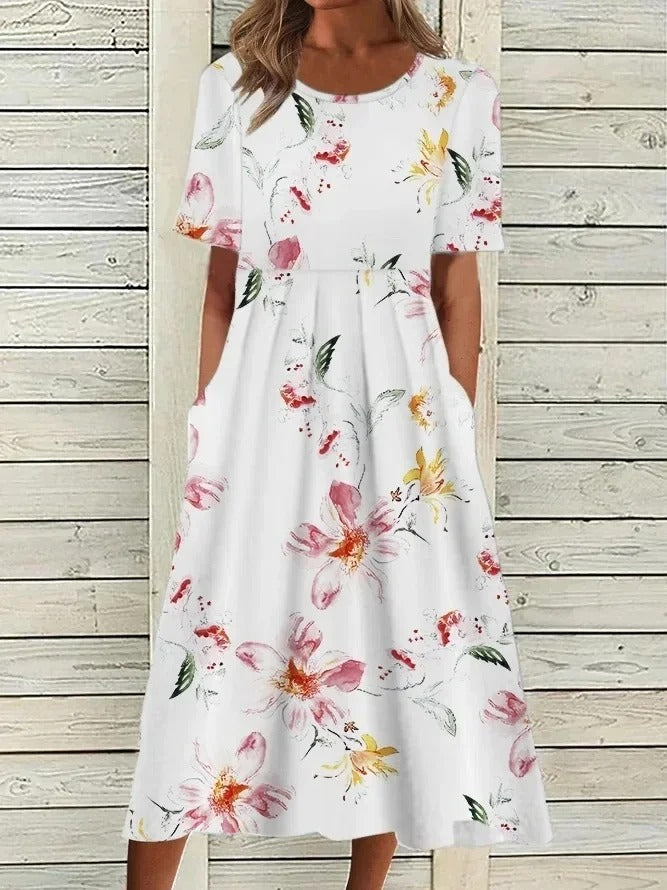 LP | Abito midi stampato con scollo rotondo e tasche