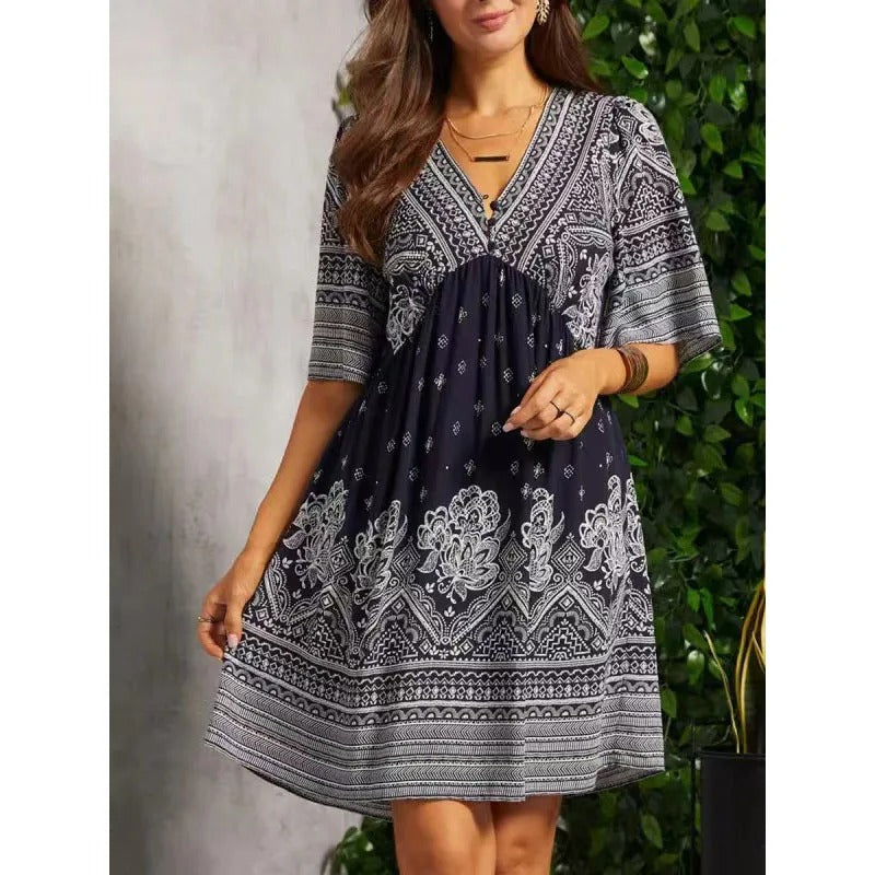 LP | Abito midi stampato con scollo a V