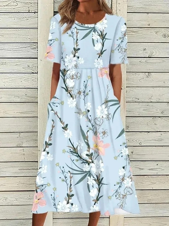 LP | Abito midi stampato con scollo rotondo e tasche