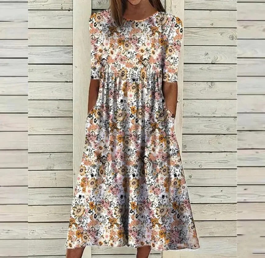 LP | Abito midi stampato con scollo rotondo e tasche