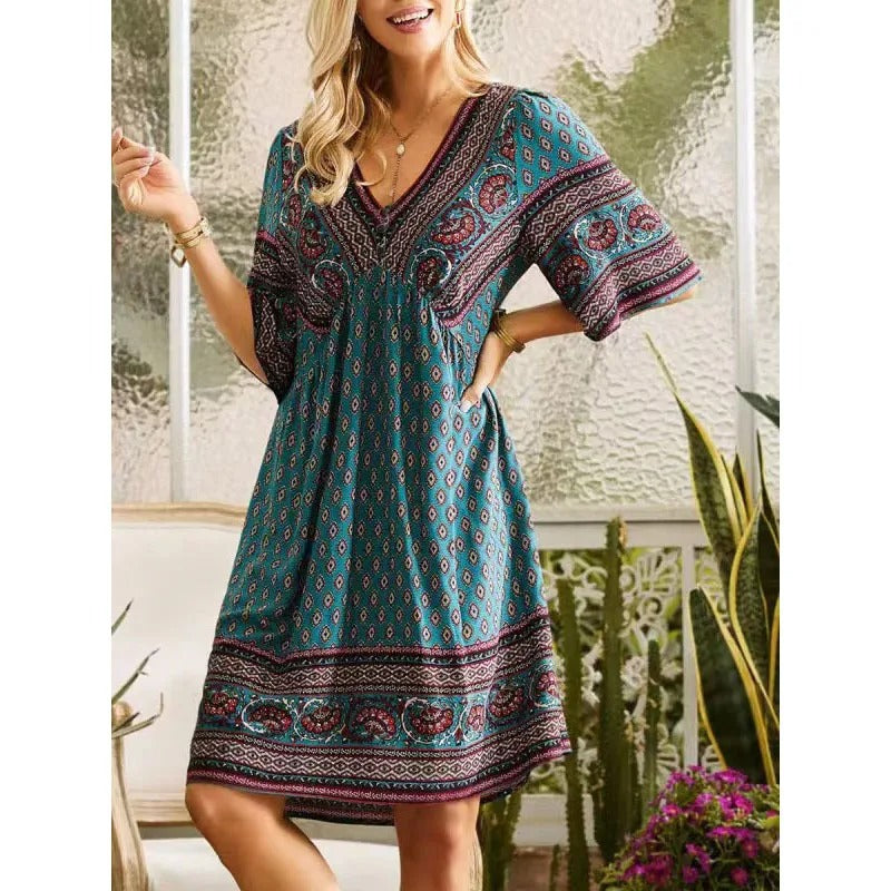 LP | Abito midi stampato con scollo a V