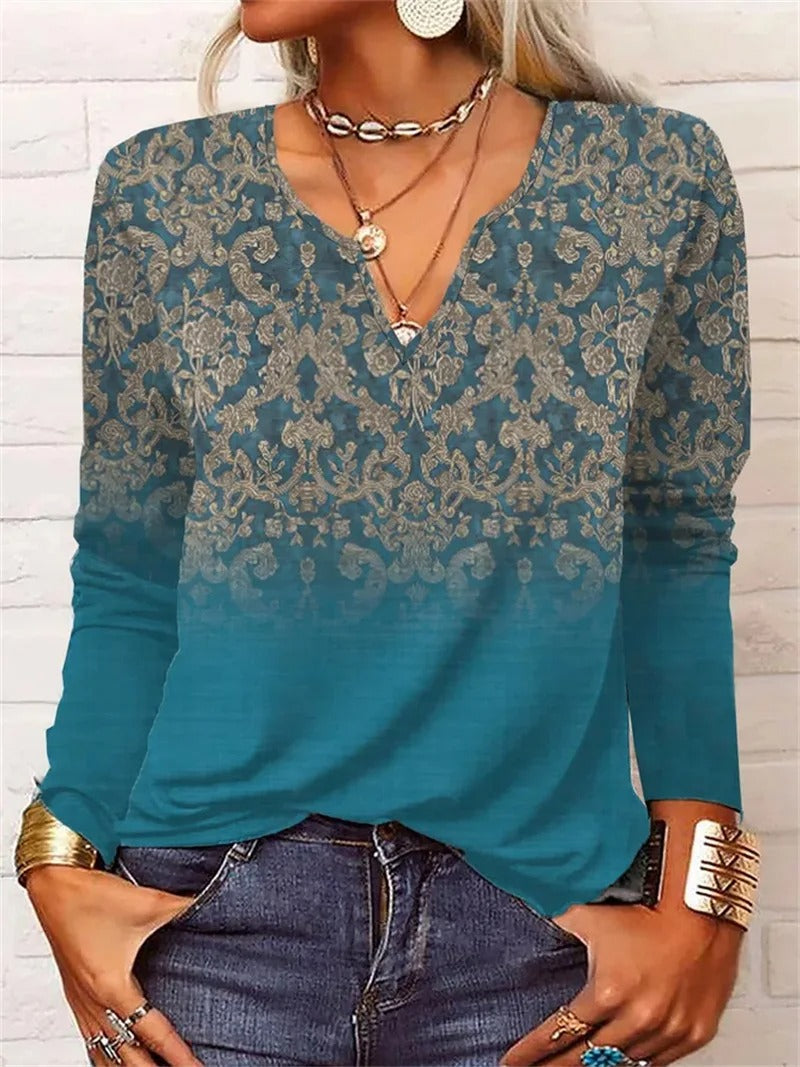 LP | top a maniche lunghe con stampa patchwork boho