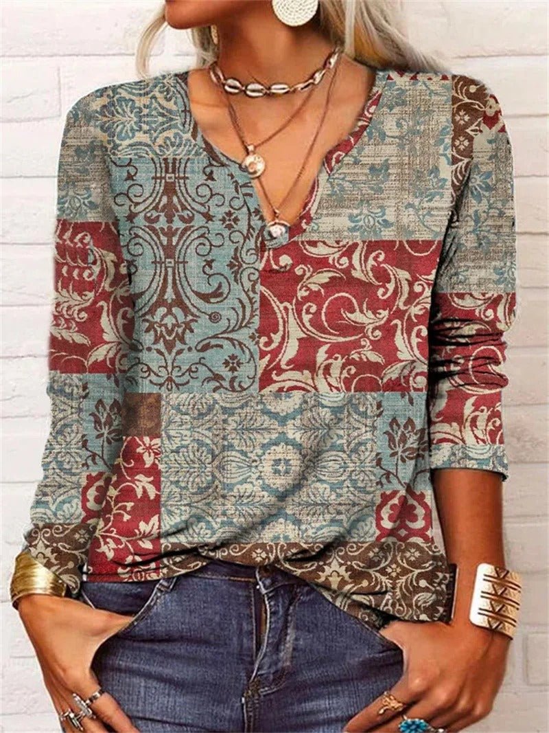 LP | top a maniche lunghe con stampa patchwork boho